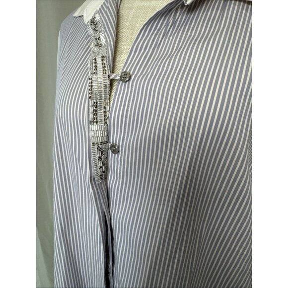 Chicos Black Label Womens Long Sleeve Striped Button-Up Shirt With White Collar - Picture 6 of 12